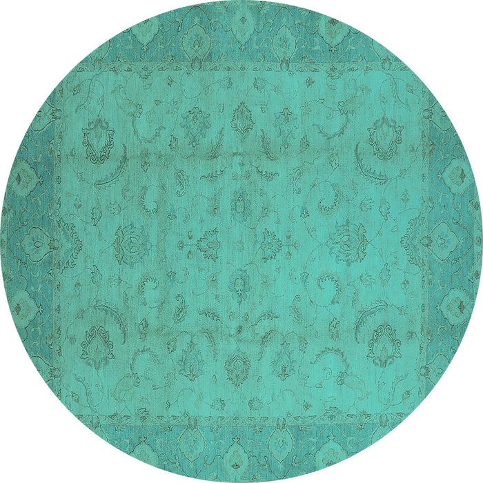 Round Machine Washable Oriental Turquoise Industrial Area Rugs, wshurb479turq