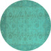 Round Machine Washable Oriental Turquoise Industrial Area Rugs, wshurb479turq