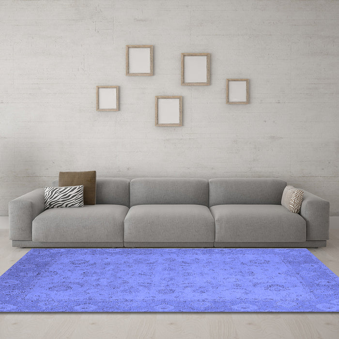 Machine Washable Oriental Blue Industrial Rug in a Living Room, wshurb479blu