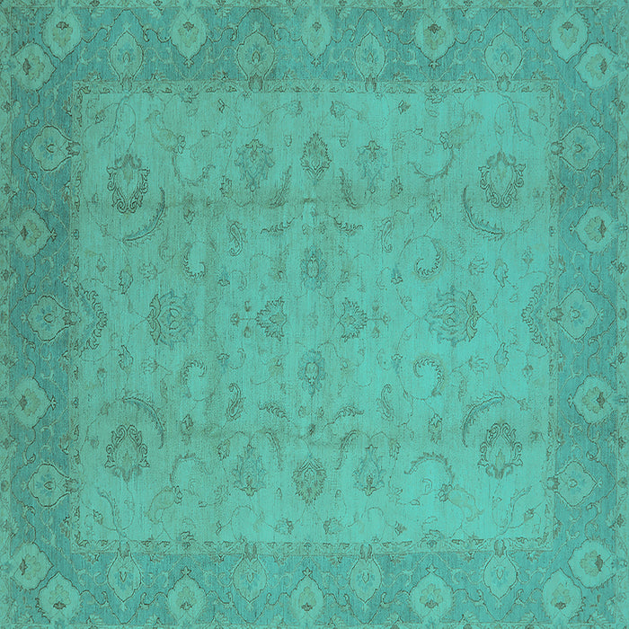 Square Machine Washable Oriental Turquoise Industrial Area Rugs, wshurb479turq