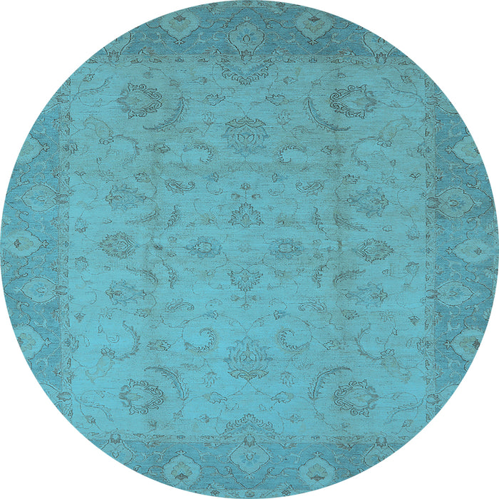 Round Machine Washable Oriental Light Blue Industrial Rug, wshurb479lblu