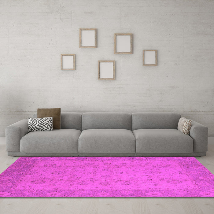 Machine Washable Oriental Pink Industrial Rug in a Living Room, wshurb479pnk