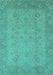 Machine Washable Oriental Turquoise Industrial Area Rugs, wshurb479turq