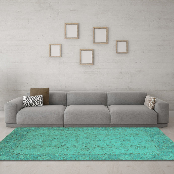 Machine Washable Oriental Turquoise Industrial Area Rugs in a Living Room,, wshurb479turq
