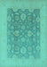 Machine Washable Oriental Turquoise Traditional Area Rugs, wshurb480turq