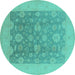 Round Machine Washable Oriental Turquoise Traditional Area Rugs, wshurb480turq