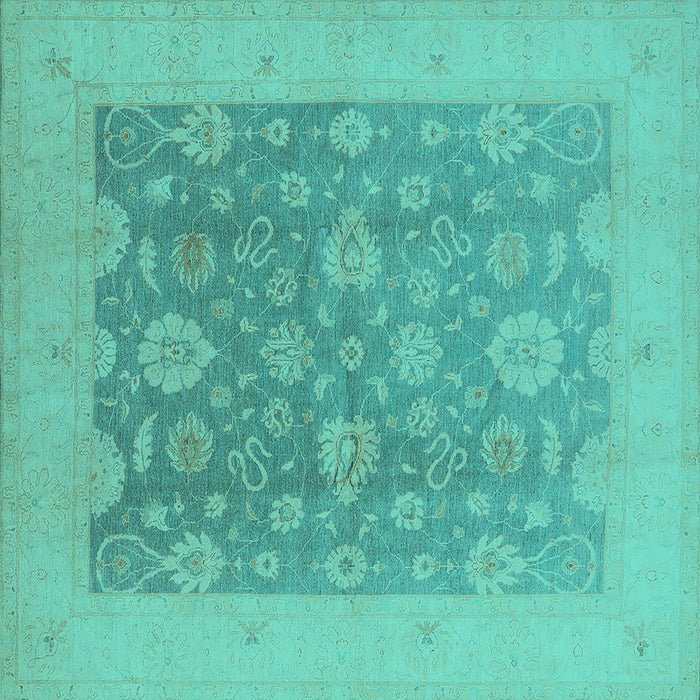 Square Machine Washable Oriental Turquoise Traditional Area Rugs, wshurb480turq