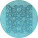 Round Oriental Light Blue Traditional Rug, urb480lblu