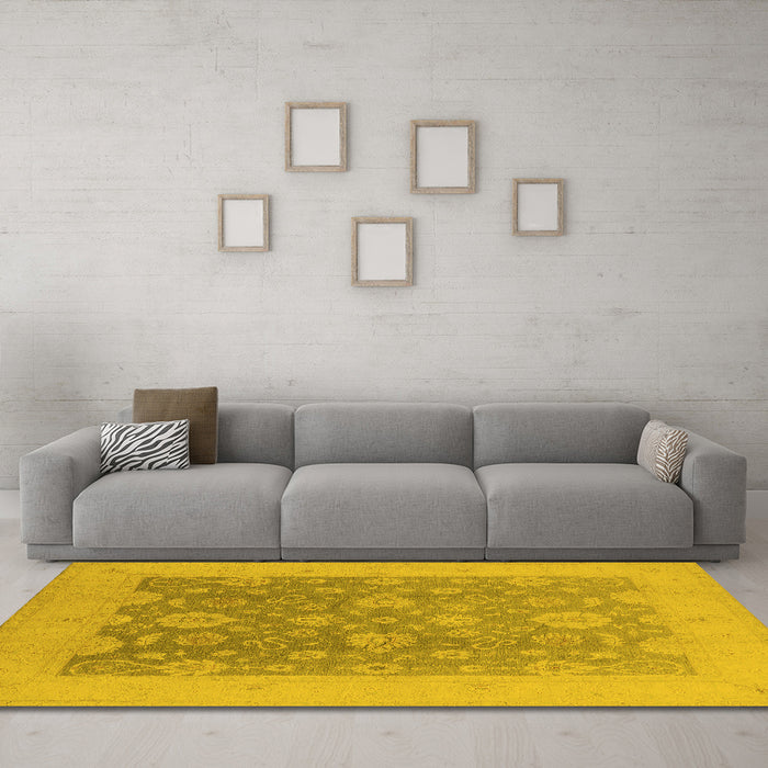 Machine Washable Oriental Yellow Traditional Rug in a Living Room, wshurb480yw