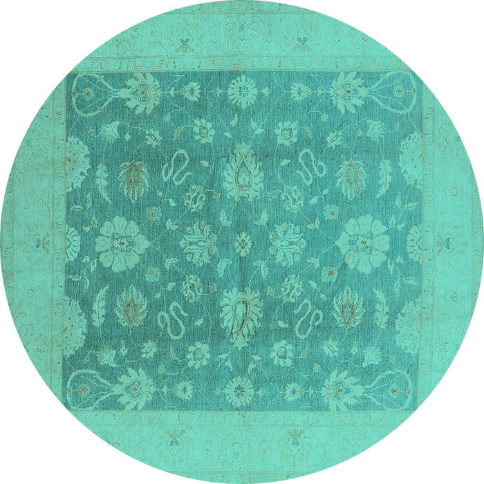 Round Oriental Turquoise Traditional Rug, urb480turq
