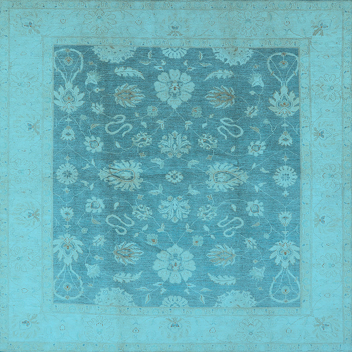 Square Machine Washable Oriental Light Blue Traditional Rug, wshurb480lblu