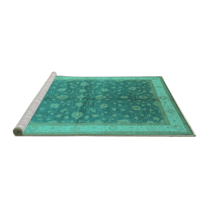 Sideview of Machine Washable Oriental Turquoise Traditional Area Rugs, wshurb481turq