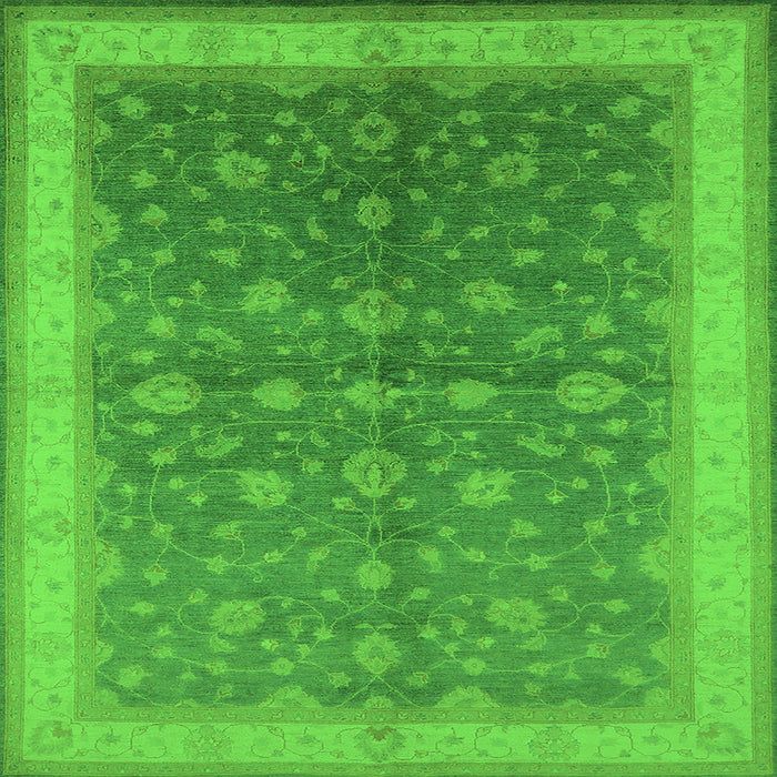 Square Machine Washable Oriental Green Traditional Area Rugs, wshurb481grn