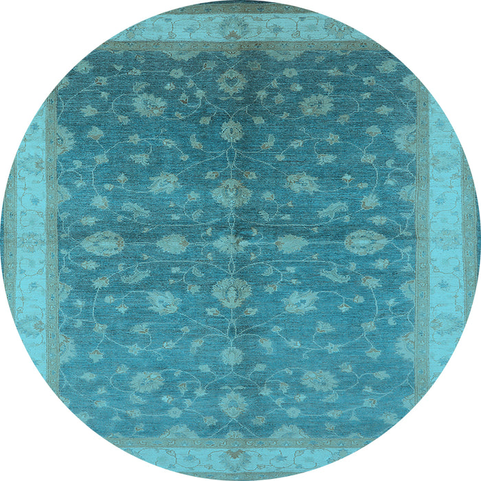 Round Oriental Light Blue Traditional Rug, urb481lblu