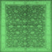 Square Machine Washable Oriental Emerald Green Traditional Area Rugs, wshurb481emgrn