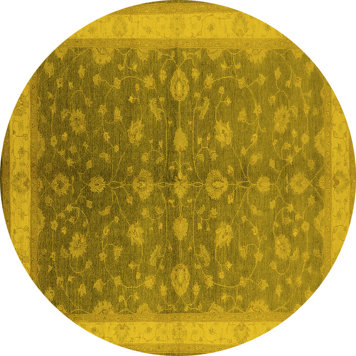 Round Oriental Yellow Traditional Rug, urb481yw