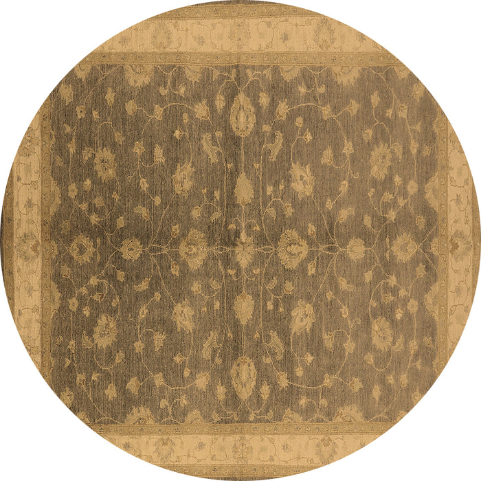 Round Machine Washable Oriental Brown Traditional Rug, wshurb481brn