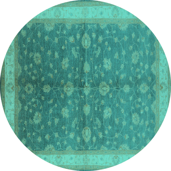 Round Oriental Turquoise Traditional Rug, urb481turq