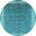 Round Machine Washable Oriental Light Blue Traditional Rug, wshurb481lblu