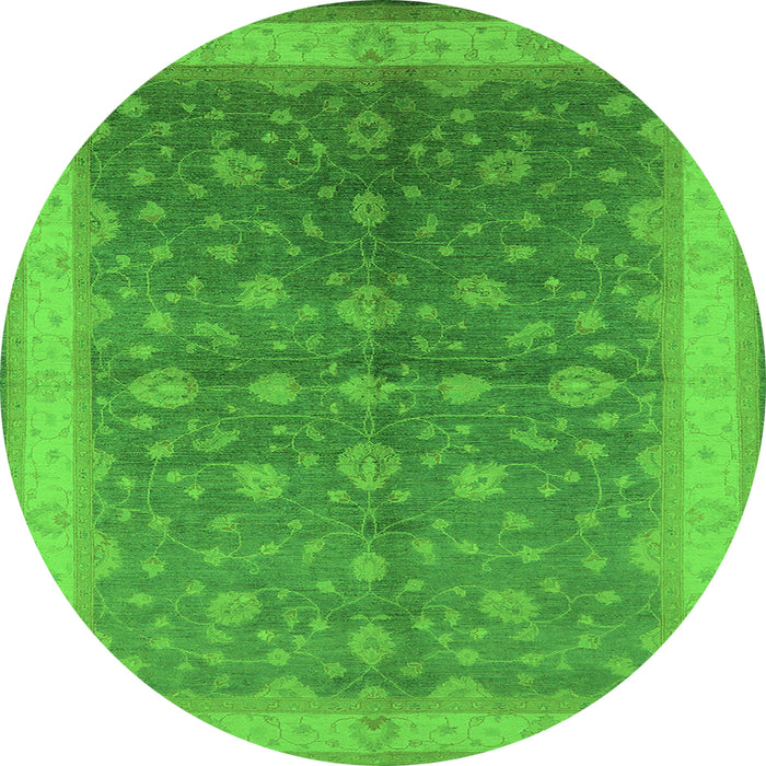 Round Machine Washable Oriental Green Traditional Area Rugs, wshurb481grn