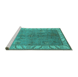 Sideview of Machine Washable Oriental Turquoise Traditional Area Rugs, wshurb482turq
