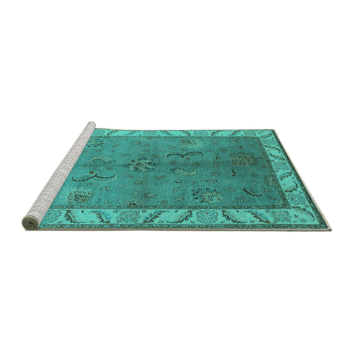 Sideview of Machine Washable Oriental Turquoise Traditional Area Rugs, wshurb482turq