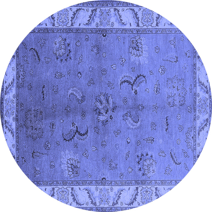 Round Machine Washable Oriental Blue Traditional Rug, wshurb482blu