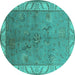 Round Oriental Turquoise Traditional Rug, urb482turq