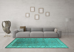 Machine Washable Oriental Turquoise Traditional Area Rugs in a Living Room,, wshurb482turq