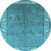 Round Oriental Light Blue Traditional Rug, urb482lblu