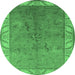 Round Machine Washable Oriental Emerald Green Traditional Area Rugs, wshurb482emgrn