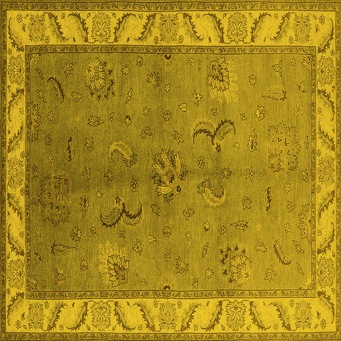 Square Machine Washable Oriental Yellow Traditional Rug, wshurb482yw
