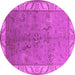 Round Machine Washable Oriental Pink Traditional Rug, wshurb482pnk