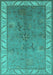 Machine Washable Oriental Turquoise Traditional Area Rugs, wshurb482turq