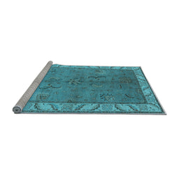 Sideview of Machine Washable Oriental Light Blue Traditional Rug, wshurb482lblu