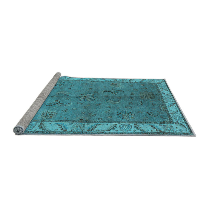 Sideview of Machine Washable Oriental Light Blue Traditional Rug, wshurb482lblu