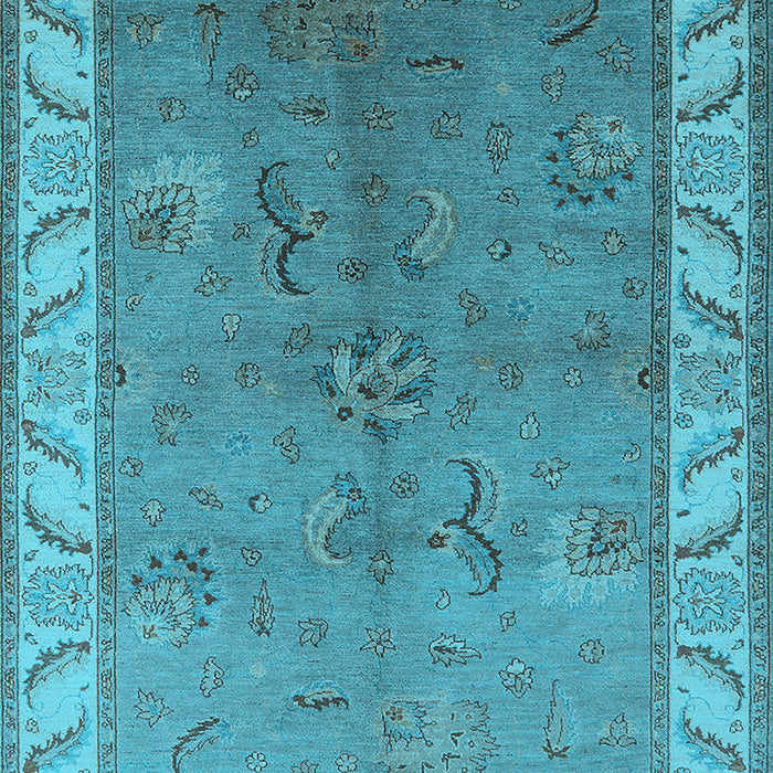 Machine Washable Oriental Light Blue Traditional Rug, wshurb482lblu