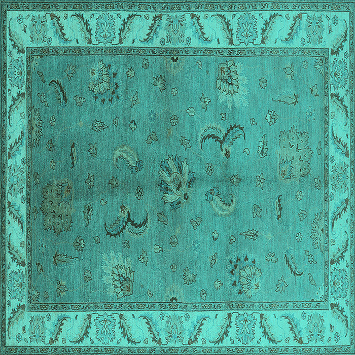 Square Oriental Turquoise Traditional Rug, urb482turq