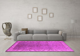 Machine Washable Oriental Pink Traditional Rug in a Living Room, wshurb482pnk