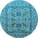 Round Oriental Light Blue Traditional Rug, urb483lblu