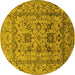 Round Oriental Yellow Traditional Rug, urb483yw