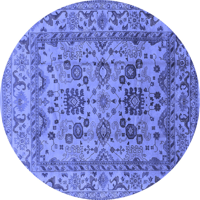Round Machine Washable Oriental Blue Traditional Rug, wshurb483blu
