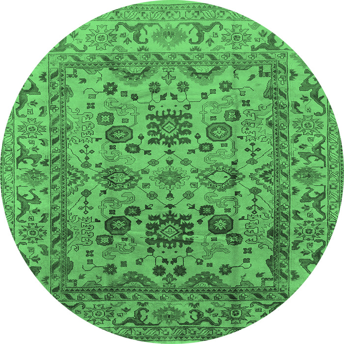 Round Machine Washable Oriental Emerald Green Traditional Area Rugs, wshurb483emgrn