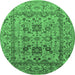 Round Machine Washable Oriental Emerald Green Traditional Area Rugs, wshurb483emgrn