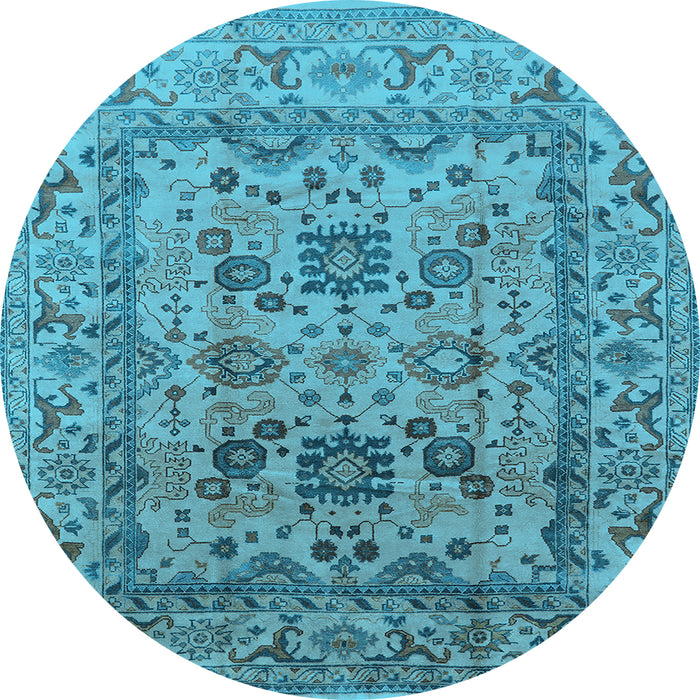 Round Machine Washable Oriental Light Blue Traditional Rug, wshurb483lblu