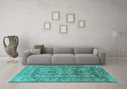 Machine Washable Oriental Turquoise Traditional Area Rugs in a Living Room,, wshurb483turq