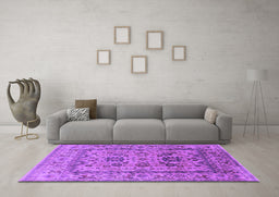 Machine Washable Oriental Purple Traditional Area Rugs in a Living Room, wshurb483pur