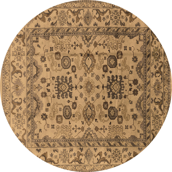 Round Oriental Brown Traditional Rug, urb483brn