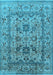 Machine Washable Oriental Light Blue Traditional Rug, wshurb483lblu