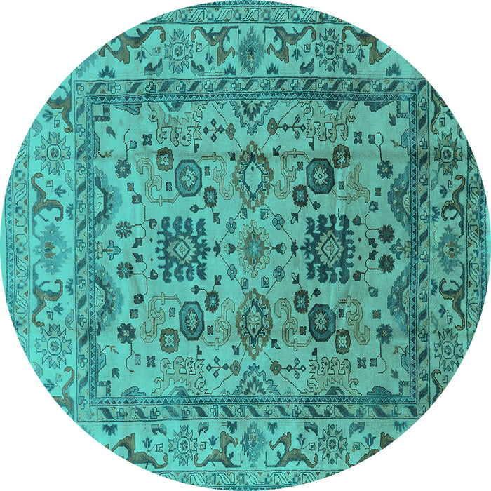 Round Oriental Turquoise Traditional Rug, urb483turq